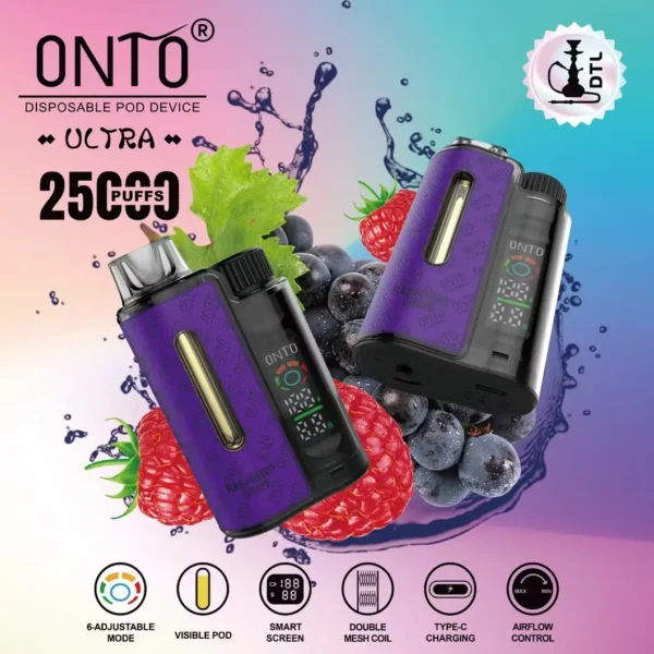 Dtl Vapor Onto Ultra 25000 Puffs Raspberry Grape